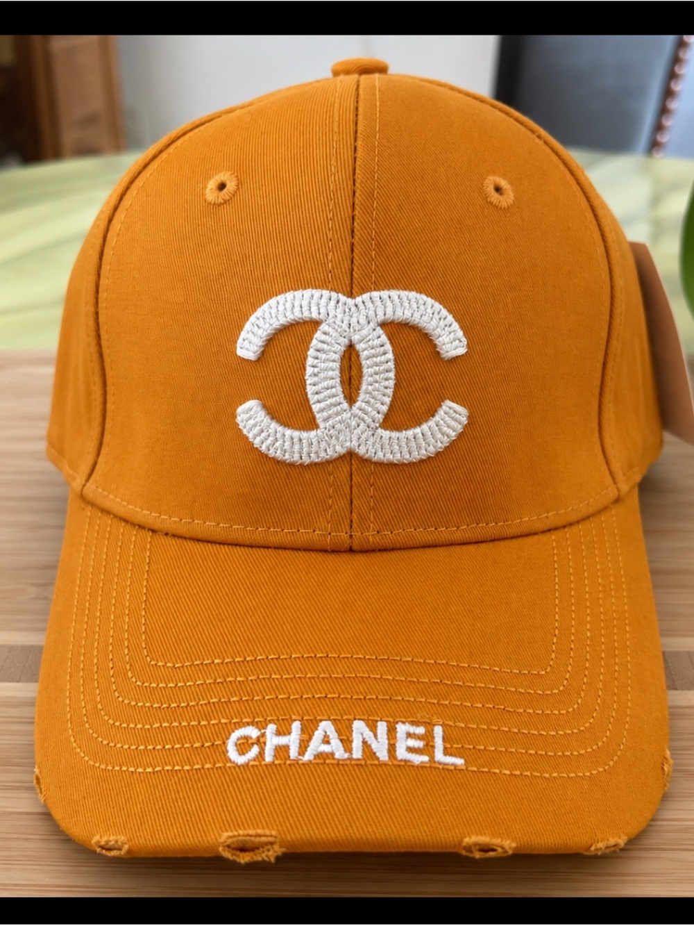 Orange Baseball Cap with White CC Embroidery